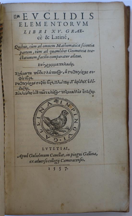 Euclid - Elementorum Libri XV Graece & Latine, [Elements] 8vo, vellum - In Greek & Latin,